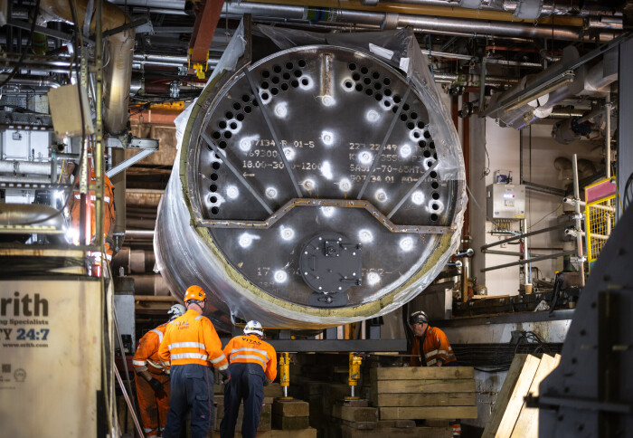 One of the three boilers being installed in the energy centre