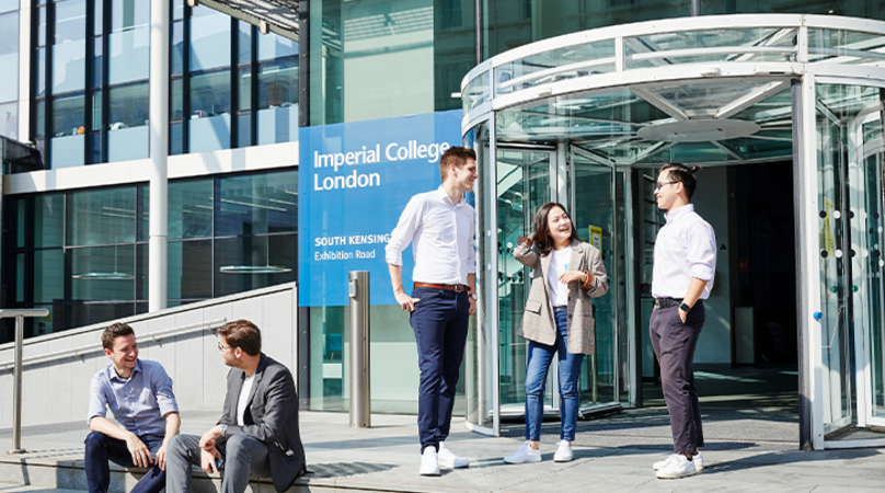 Group of Imperial students outside main entrance
